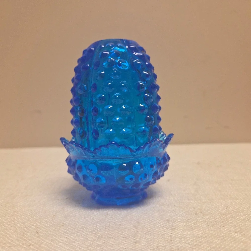 Fenton Colonial Blue Hobnail Glass Fairy Lamp 2 Piece Candle Holder Vintage